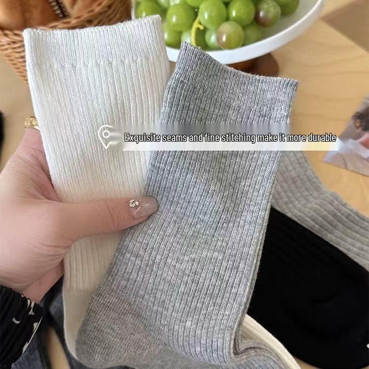 Korean Style Women's Mid-Calf Double-Needle Cotton Ballet Socks for Spring & Autumn