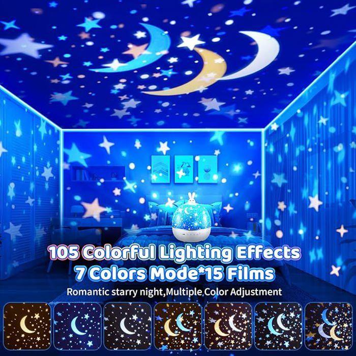 One Fire Ночник для ребенка Проектор Звездное небо, 15 Фильмов, Bluetooth Музыкальный светящийся ночник, 360° Светящаяся звезда с дистанционным управлением