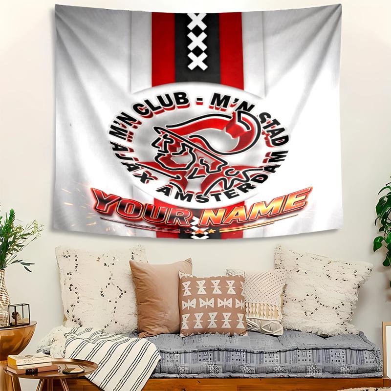 Personalized Name Ajax FC Tapestry, Wall Hanging Tapestry, Pattern Tapestry for Dorm Bedroom Living Room Wall Art Photography Backdrop