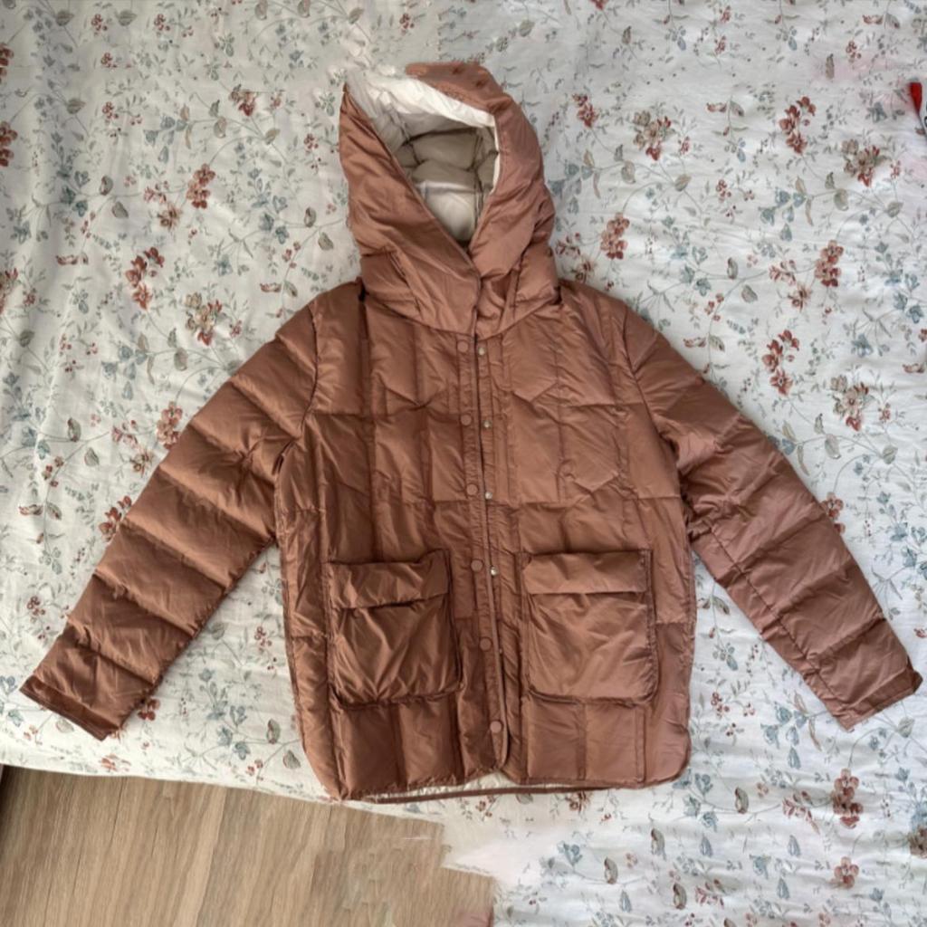 Light Down Jacket Women's Short Hooded Single Breasted Loose Straight Tube Autumn Winter White Duck Down Coat