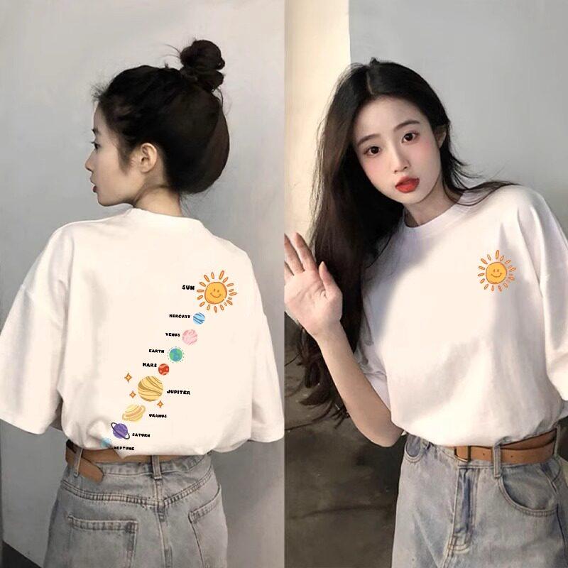 American Retro Loose Cotton Printed Unisexs and Womens Personalized Short Sleeved New Fashionable Casual Round Neck Tshirt