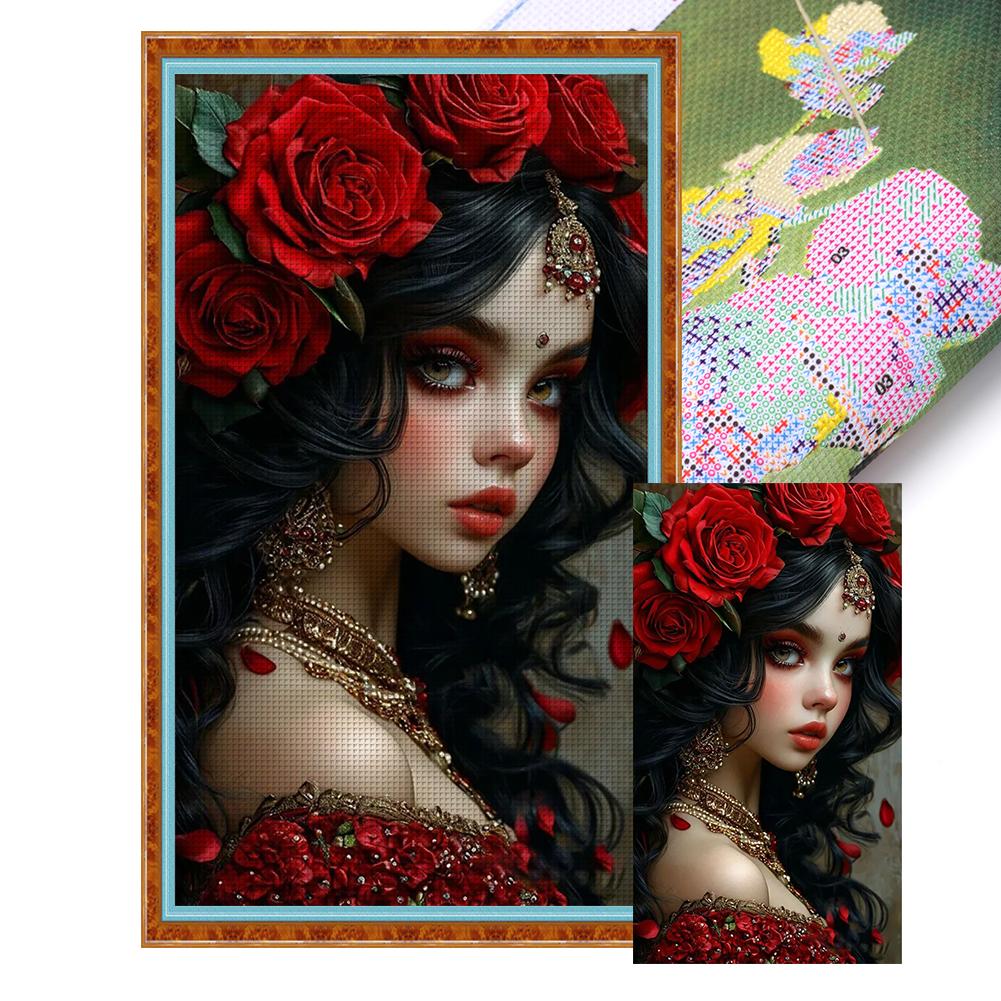 Полный комплект для вышивки крестиком «Девушка» из эко-хлопка 14CT