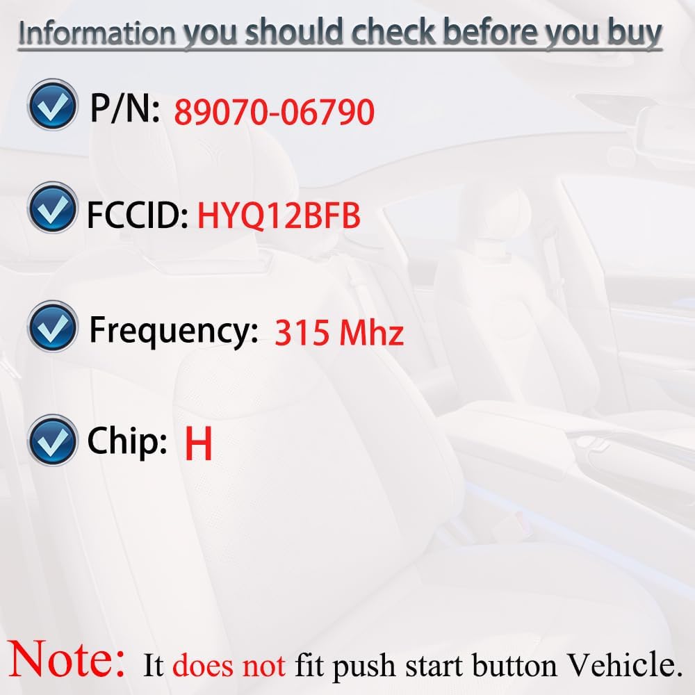 Брелок для ключей подходит для Toyota Camry Corolla 2018 Замена складного ключа с дистанционным управлением без ключа FCC ID: HYQ12BFB № детали:89070-06790 4-кнопочный H-чип