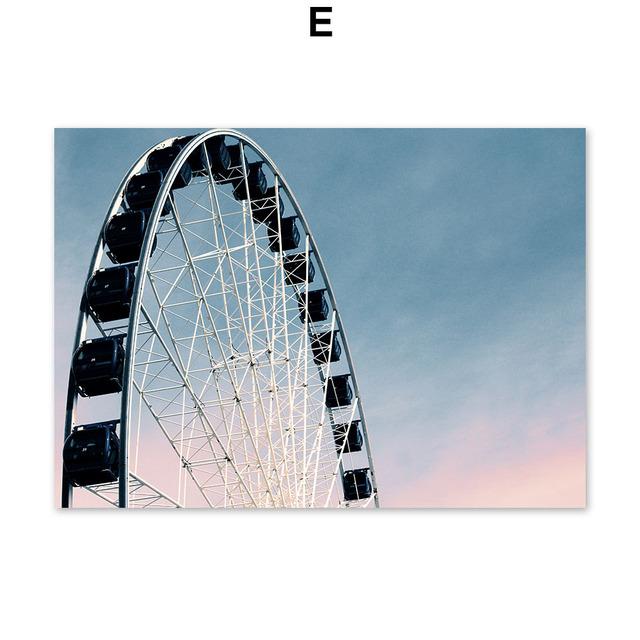 Romantic Sunset Landscape Painting Ferris Wheel Posters for Home Design Modern Decoration for Living Room Frameless Art Prints No Frame