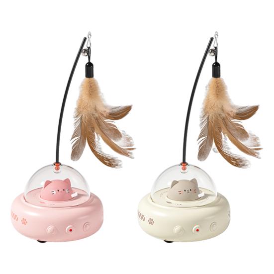 Электрическая палочка-дразнилка для кошек, перезаряжаемая через USB, автоматическая движущаяся игрушка для кошек, интерактивная, активируемая движением, перьевая палочка со светом для скучающей взрослой кошки