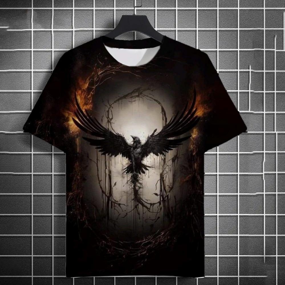 Colorful Crow Graphic T Shirt For Men Cool Animals 3D Printed Tees Summer Fashion Short Sleeve Tops Loose Round Neck T-Shirts