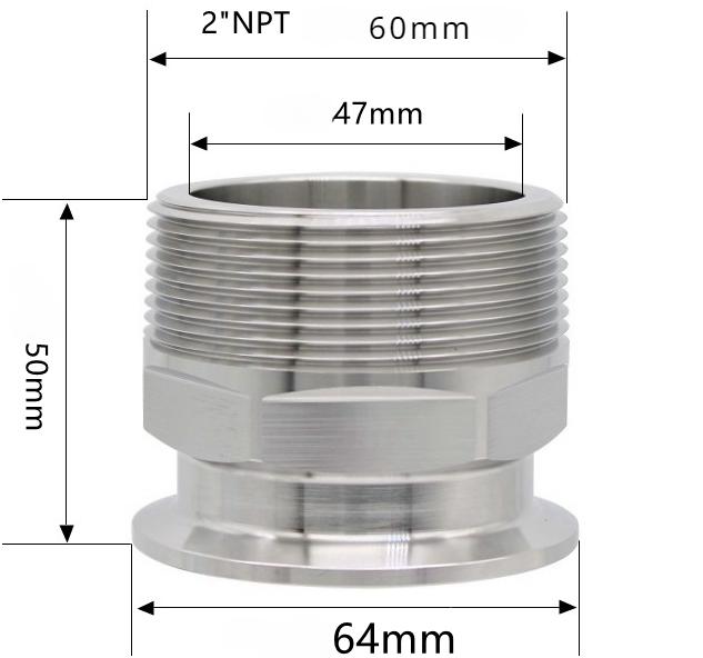 Шестигранник 1/4" 3/8" 1/2" 3/4" 1" 1-1/2" 2" NPT Наружная резьба x 0,5" 1,5" 2" Тройной зажим Соединительная труба Фитинг Нержавеющая сталь 304 316L Санитарный