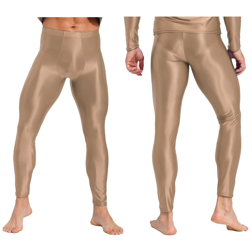 Mens Glossy Leggings Elastic Waistband Skinny Pants for Yoga Exercise Running Gym Fitness Workout