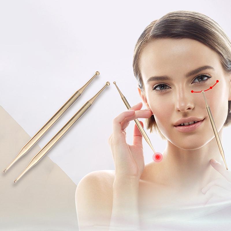 Латунная двухголовая ручка для акупунктуры для лица и тела, массажер для триггерных точек, инструмент для глубокого массажа тканей и меридианов