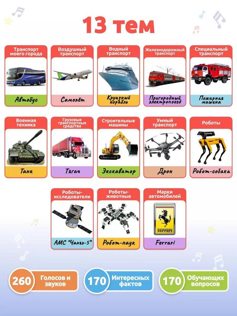 Детские книги Монтессори,русская книга,600 голосов,13 видов транспорта и средств передвижения.
