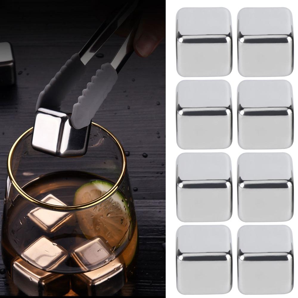 8 piece With Tongs And Box Whiskey Stones 304 Stainless Steel Metal Ice Cubes Restaurant