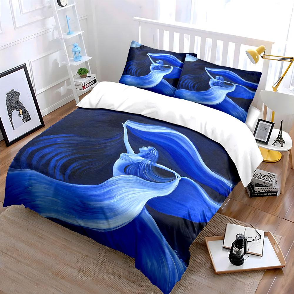 Moonlit Woman with Flowing Hair Bedding Duvet Cover Set Duvet Cover Pillowcases (1*Duvet Cover 2*Pillowcases, without duvet insert)