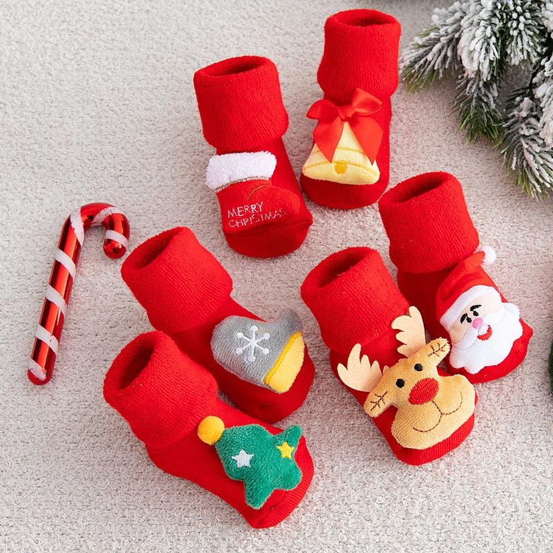 Newborn Baby Boys Girls Socks Anti Slip Winter Thick Warm Infant Toddler Christmas New Year's Short Floor Children Socks