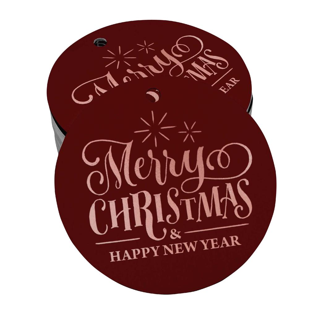 Inkdotpot Pack Of 100 Real Gold Foil Paper Tags Merry Christmas & Happy New Year Text Favor Hang