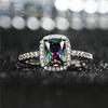 Fashion Mystic Rainbow Pink/Green Square Shaped Crystal Rings Silver Color Wedding Jewelry Female