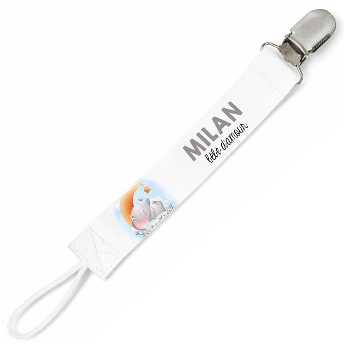 Planetee Attache tétine pour prénom MILAN bébé d'amour éléphant garçon | Attache sucette cadeau naissance
