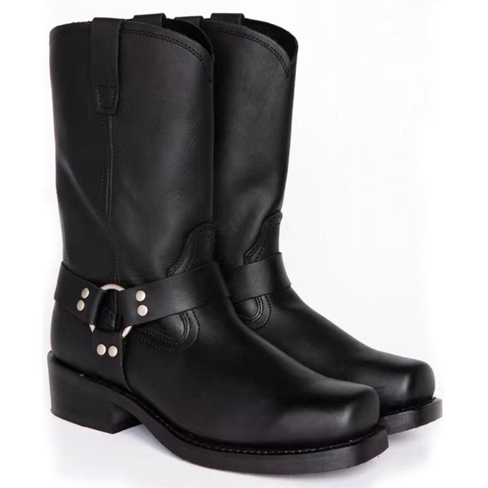 Мужские ботинки с деревянной подошвой и каблуком, большие размеры, кожаные туфли среднего размера, черные, для работы в стиле High Street, короткие ботинки «Челси», осень