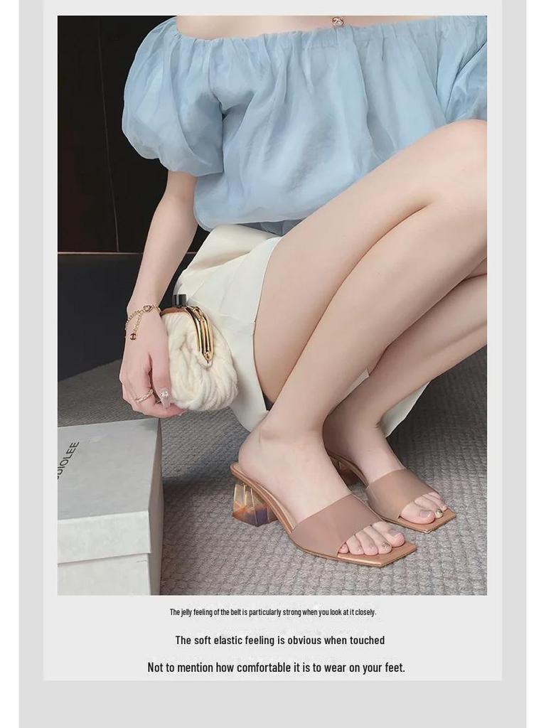 Grape Mom 2024 Summer Rhinestone PVC Crystal Thick Heel Sandals - Women's Outdoor Slippers