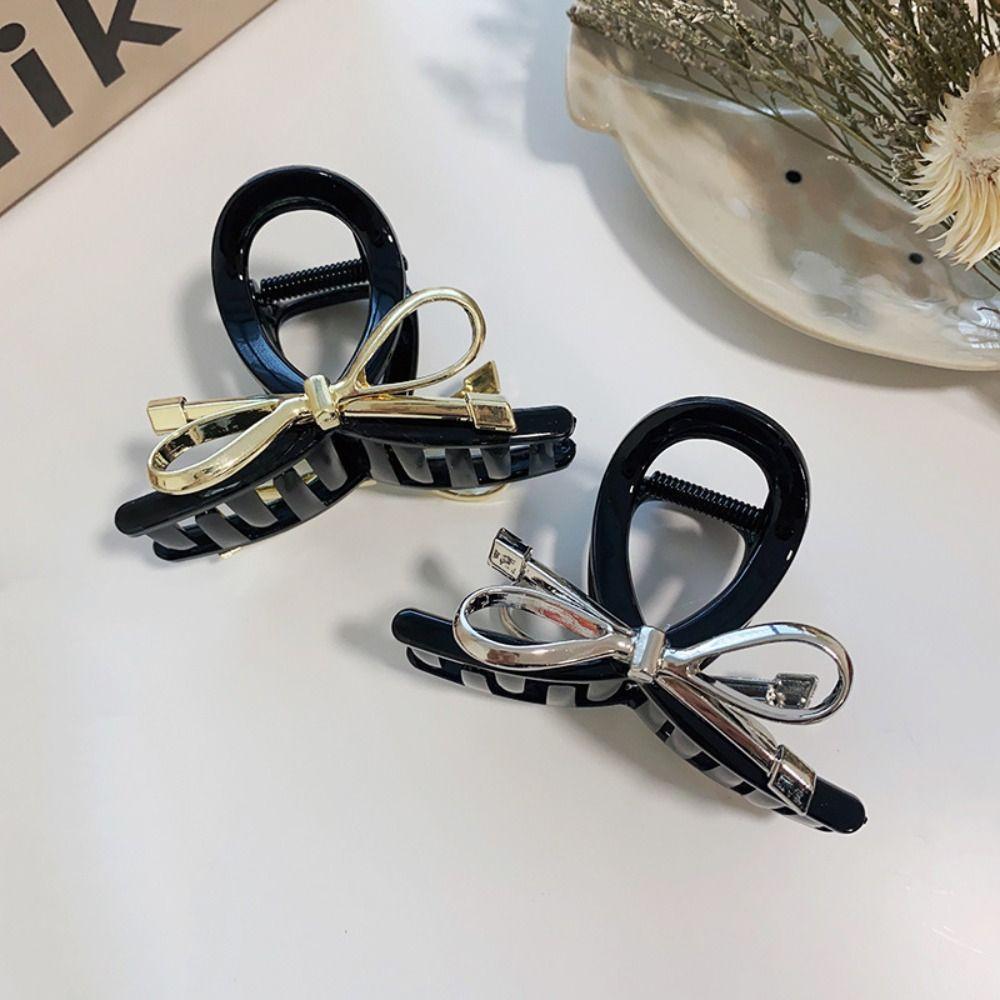 Acrylic Bow Hair Claw Korean Style Bow Crab Clip Cool Metal Bow Claw Clip Ladies