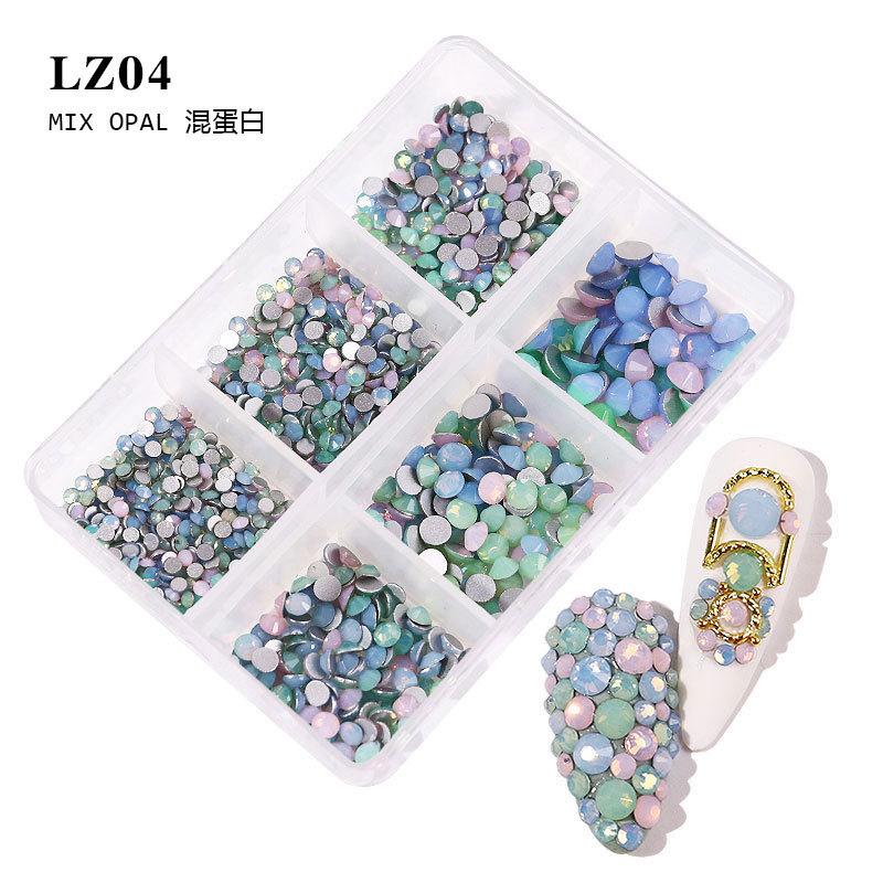 Nail Art Flat Bottom Diamond Mixed Color Champagne 6 Grid Mixed Batch Nail Diy Jewelry Sticker Diamond Nail Art Jewelry