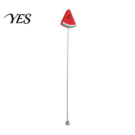 Stir Stick Cocktail Stick, Stainless Steel Mixing with Durian Pineapple Strawberry Durable Drink Mixer Watermelon Rubber Top Decor, Stirrer