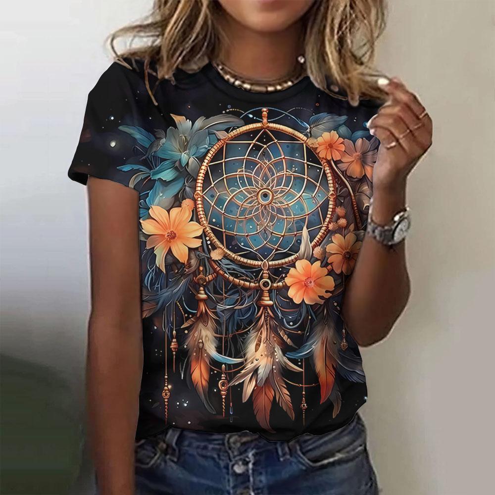 Summer Dreamcatcher Graphic Print Women's T-Shirt Design Tee Plus Size Female Crop Top Women's Clothing Shirt Short Sleeve Tee