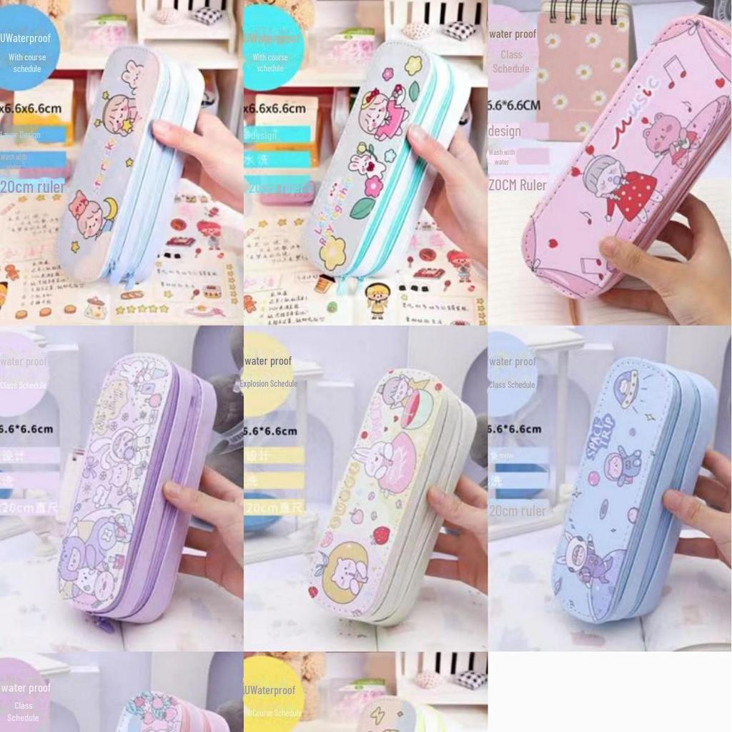 Двухслойный пенал в японском стиле для школьных принадлежностей — большая вместимость, симпатичный дизайн из холста для девочек начальной школы