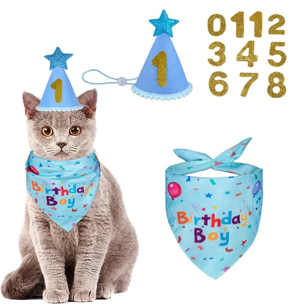 Cute Pet Birthday Caps Adjustable Cat Triangle Scarf Dog Dress Up Dog Birthday Bib  for Dogs Cats