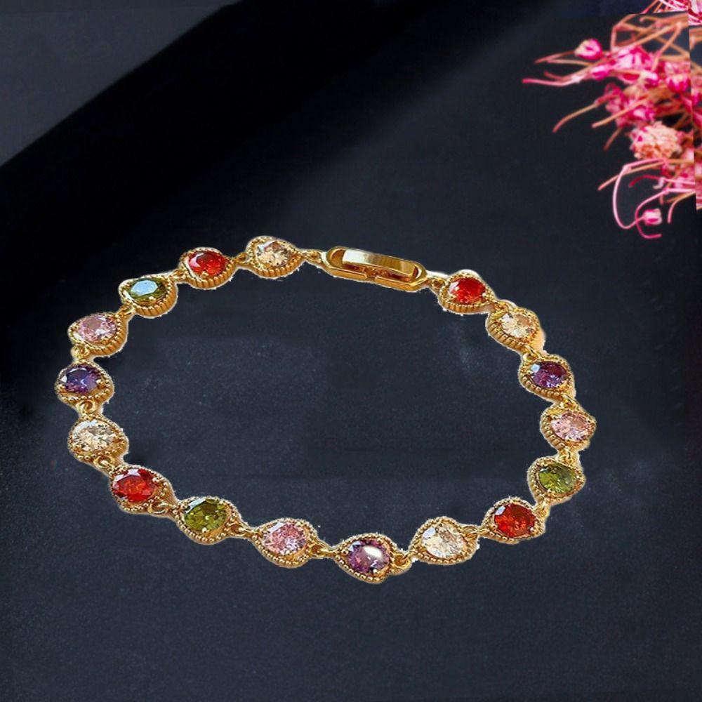Luxury Rainbow Zircon Bracelet Splicing Design Chain Bracelets Cute Heart Shaped Bracelet Wedding