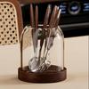 Retro Fruit Fork & Coffee Spoon Set, 304 Stainless Steel Cutlery with Glass Jar & Wooden Base for Dessert & Table Decor