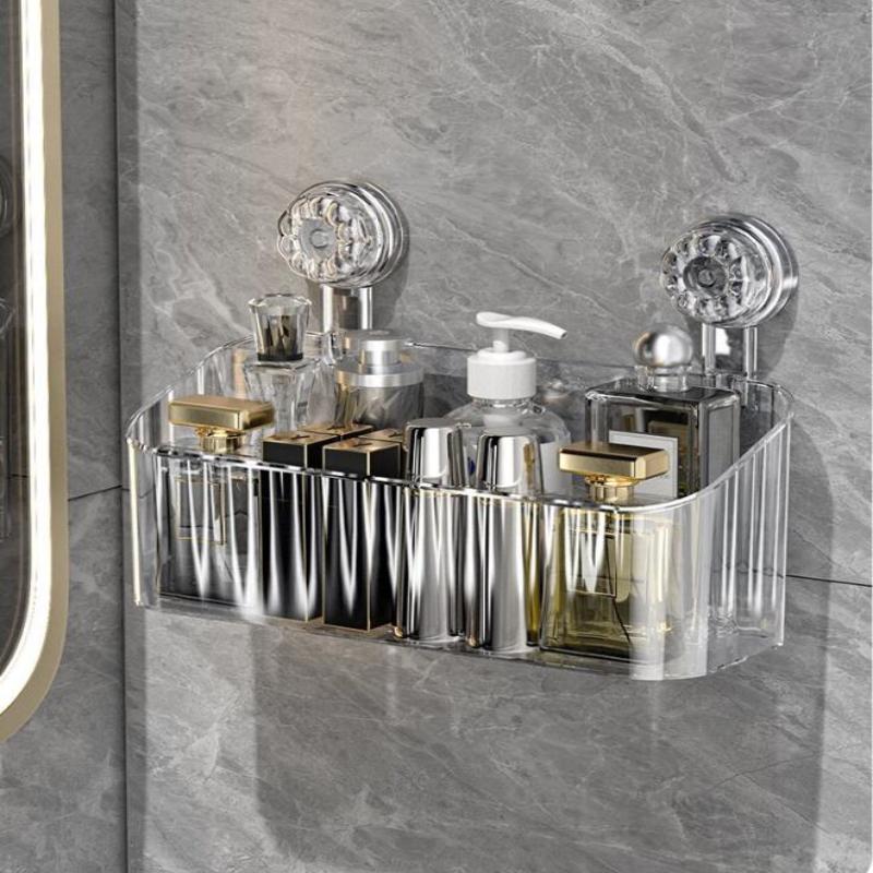 Стеллаж для хранения на присосках, прозрачный золотой, без перфорации, полка-сушилка для ванной комнаты, настенный органайзер