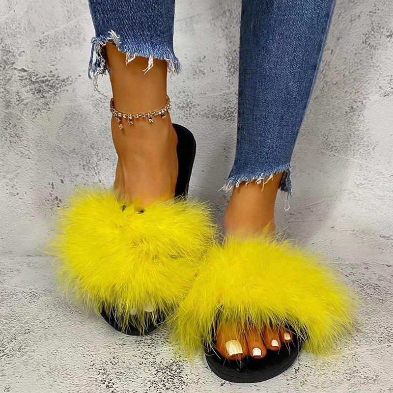 Fashion Fashion Fluffy Faux Fur Slippers for Women Soft Plush Open Toe Home Slippers Woman Autumn Winter Indoor Cozy Furry Flat Slides