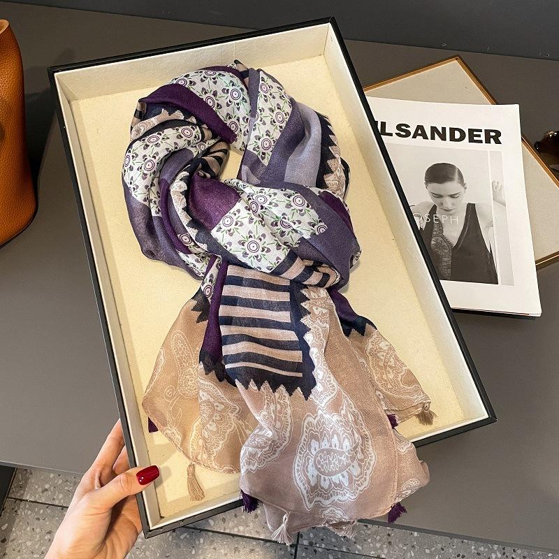 Осенний вискозно-хлопковый шарф Ацтекский Пейсли Цветочный платок шаль накидка Женские тонкие шарфы Мода кисточки Пашмина Высокое качество Фуляр