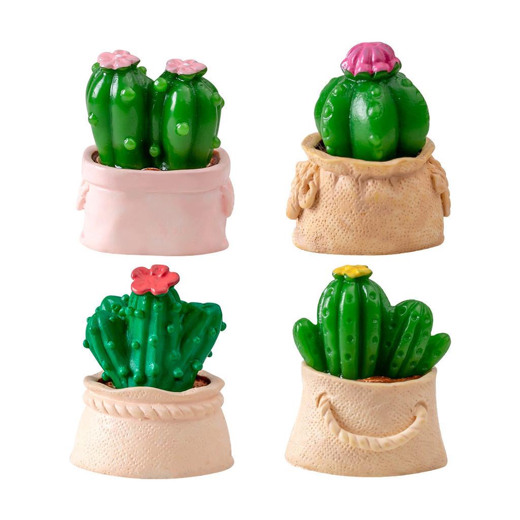 Creative Moss Miniature Artificial Cactus Cartoon Style Resin Garden Decor Piece