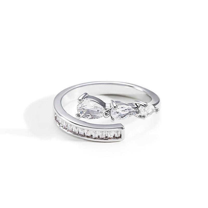 Elegant Open Ring For Women Featuring Adjustable Water Drop Design And Sparkling Zircon Stones
