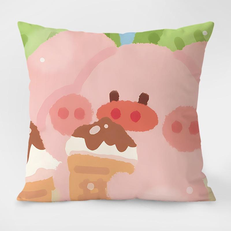 Cute Cartoon Pig Pattern Decorative Pillowcase Living Room Bedroom Square Cushion Pillowcase