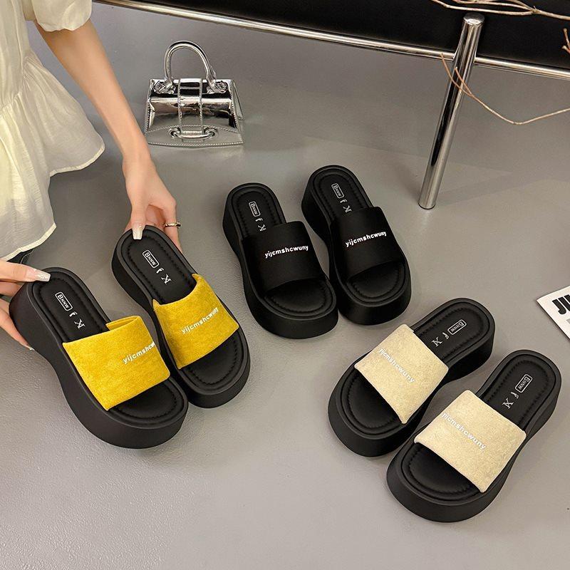 Slippers Women Wear Thick-Soled Roman Sandals In Summer, Annual Sandals Feel Small Fragrant Black