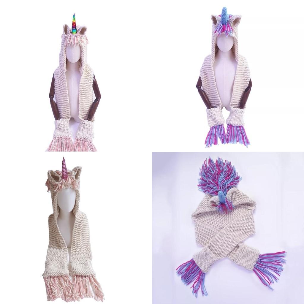 Cute Colorful Unicorn Hats For Kids Cozy Knitted Capes Handmade Scarves Winter Accessories
