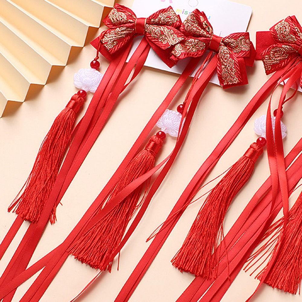 2 шт. кисточка детский парик шпилька китайский стиль красный бант заколка детский бант парик новогодний праздничный