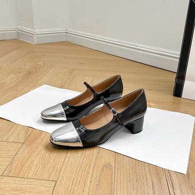 Новая обувь на высоком каблуке во французском стиле для женщин, туфли на толстом каблуке, комбинированные туфли на высоком каблуке, женские каблуки