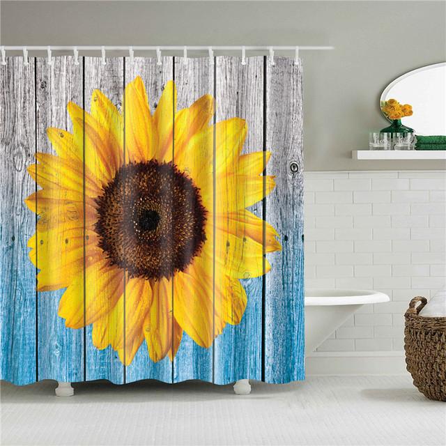 Chinese Style Flower Branch Landscape Shower Curtain 3D Printing Sunflower Bathroom Accessories Sets Waterproof Polyester Screen
