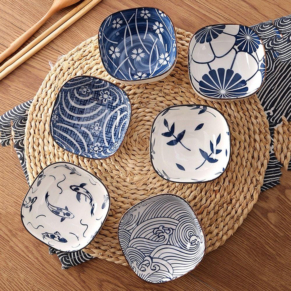 2/6 шт. Керамические пиалы для соуса Винтажный синий Маленькие сервировочные пиалы Ручная работа Блюдце для соевого соуса Суши