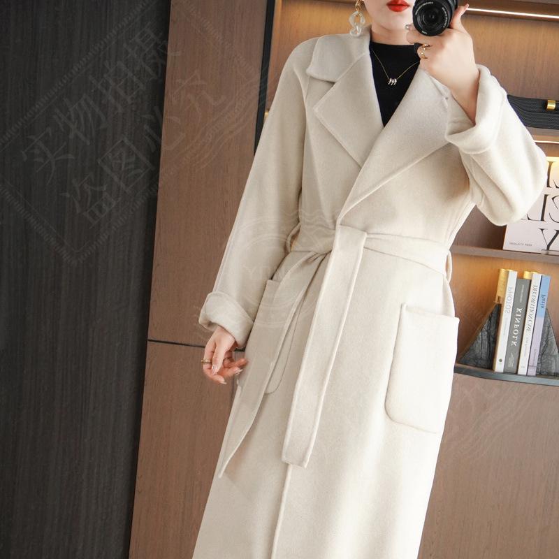 Женское кашемировое пальто средней длины в корейском стиле двустороннее - Высококачественная чистая шерсть, свободный крой для осени и зимы