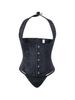 Rose Beauty A  Jacquard Grommet Lace Up Back Halter Neck Corset Without Blouse