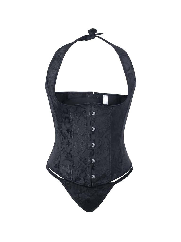 Rose Beauty A Jacquard Grommet Lace Up Back Halter Neck Corset Without Blouse