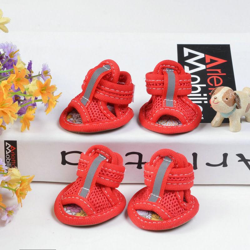 4pcs Summer Mesh Pet Sandals Shoes For Small Dogs Anti-skid Cow Tendon Sole Puppy Dog Sneakers Chihuahua Mascotas Accessories