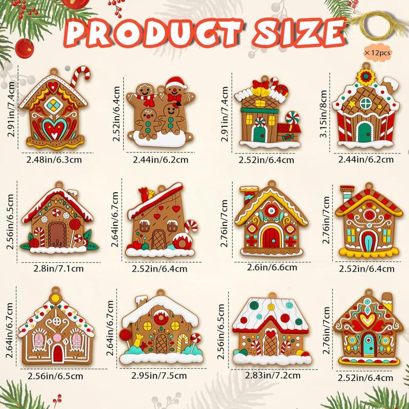 12pcs Gingerbread House Christmas Tree Ornaments, Festive Holiday Home Decorations, Cute Xmas Hanging Accessories for Celebratio