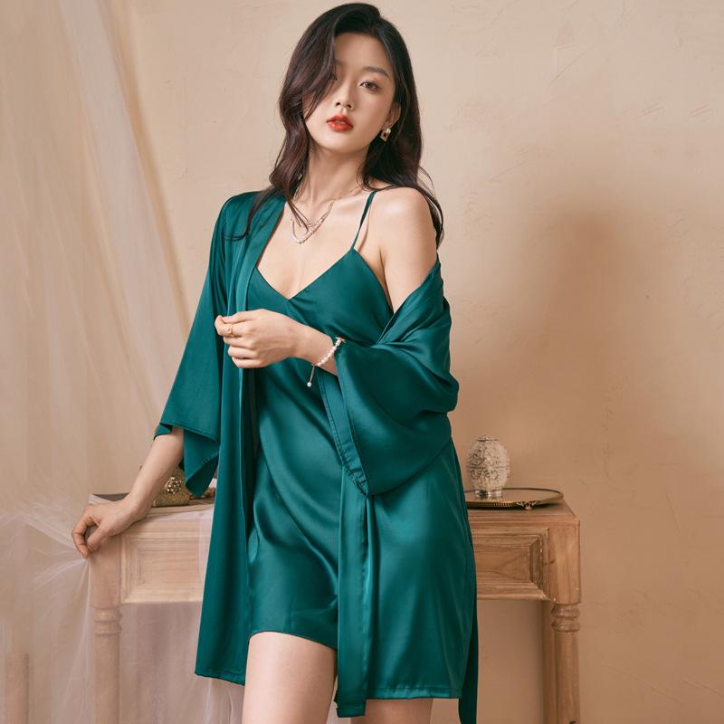 Luxurious Women's Pajama Set: Sexy & Comfortable Nightgown with Chest Pad and Robe for Summer and Autumn