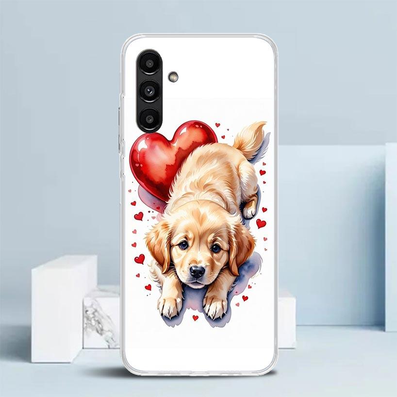 Милый Щенок Сердце Собаки Чехол для Телефона Для Samsung Galaxy A17 A37 A57 A16 A15 A14 A13 A56 A55 A54 A53 A36 A35 A34 A33 A26 A25 A24 A2