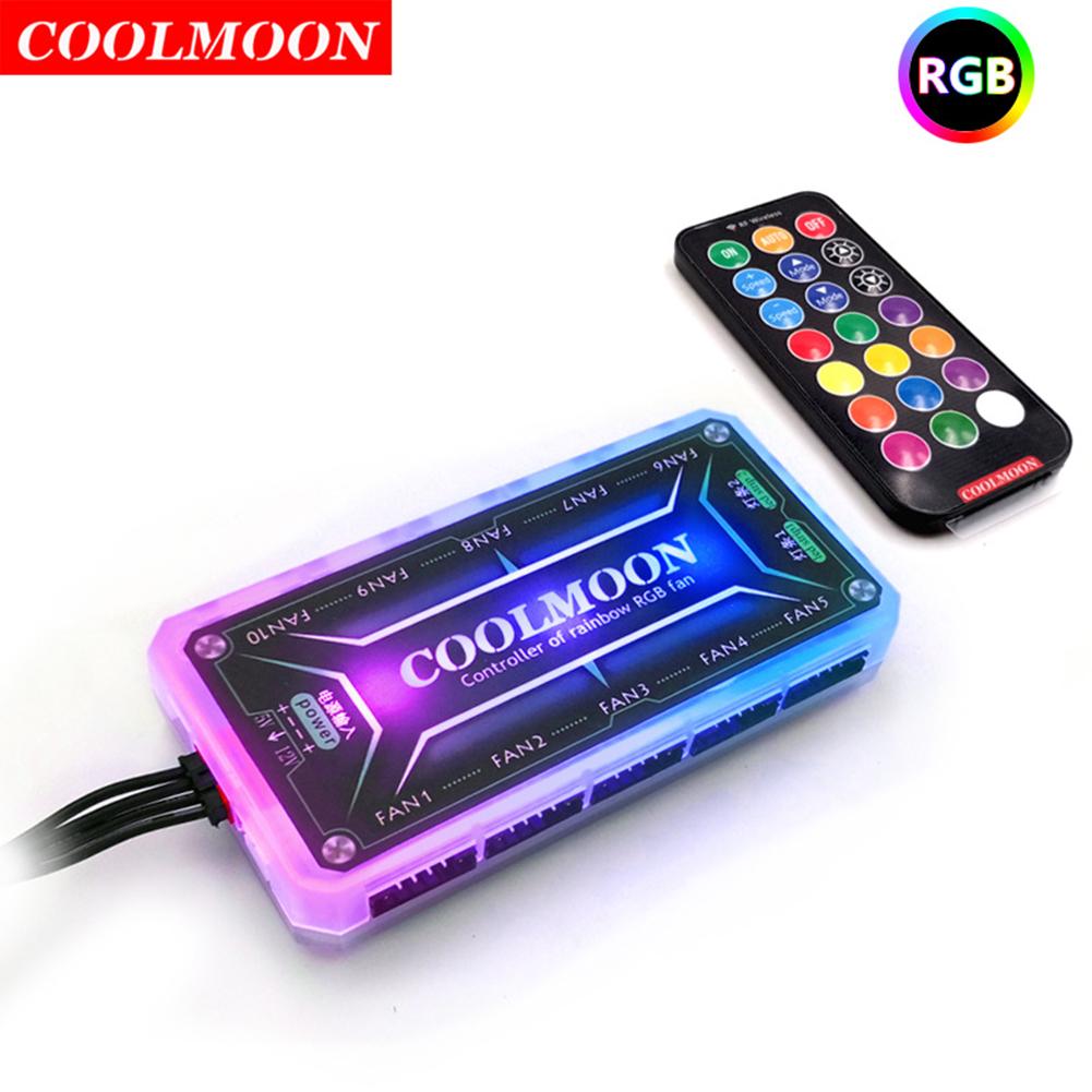 COOLMOON RGB-подсветка Пульт-диммер DC12V 5A Светодиодный интеллектуальный контроллер цвета 10x 6-контактных портов для вентиляторов 2x 4-контактных порта для световых полос для RGB-вентиляторов